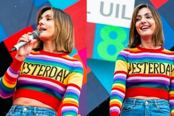 Ambra Angiolini tutti pazzi per il maglione colorato del concerto 1 maggio, di che marca è?